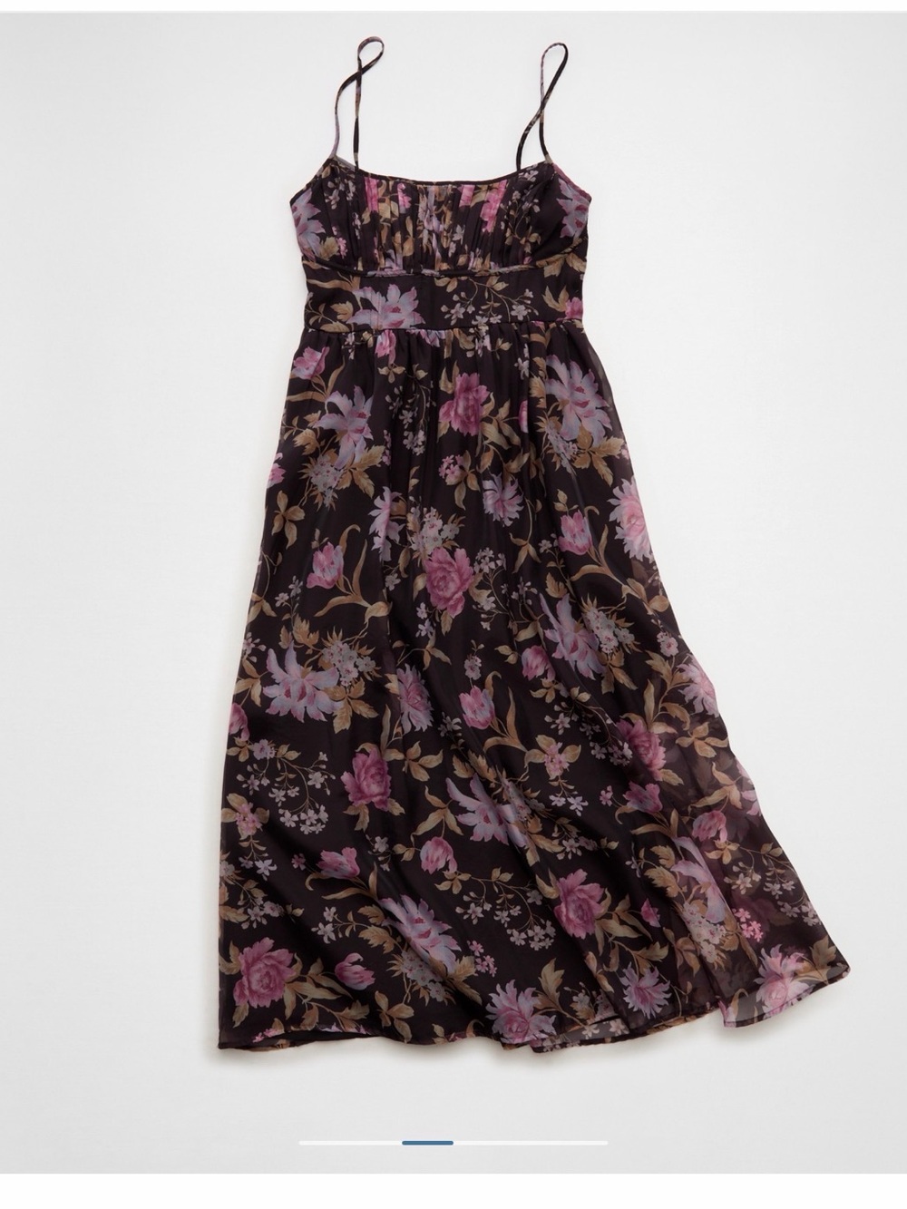 American Eagle Outfitters Black Floral Maxi Dress with Pink and Lavender Accents